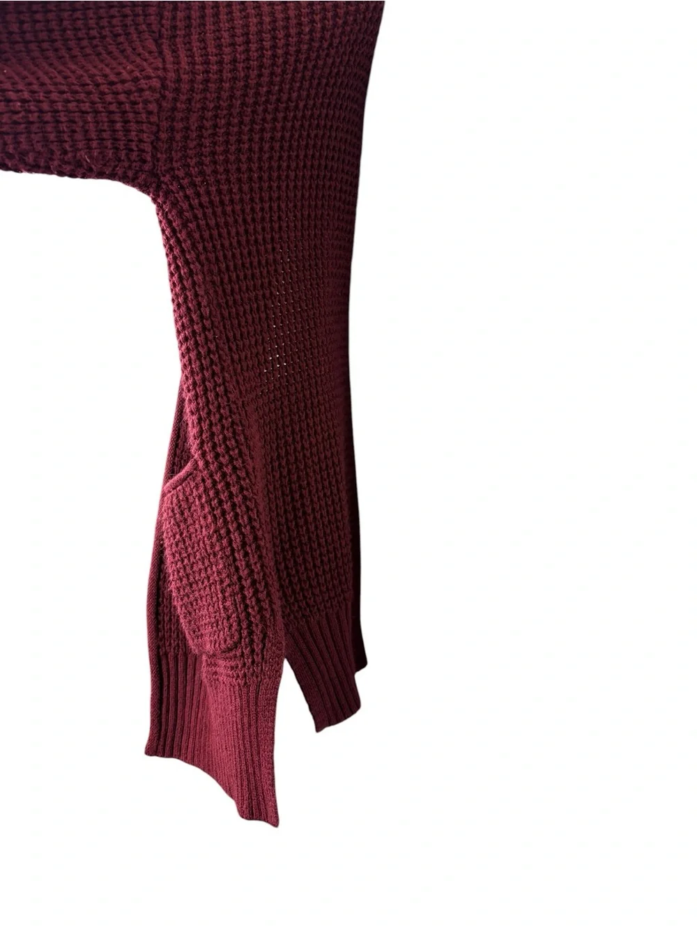 Zenana Open-Front Chunky Knit Cozy Layering Cardigan Burgundy Front Pockets SzS